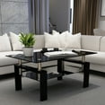 Tansole Coffee Table Glass Top Rectangular End Table Black Metal Legs for Modern Living Room