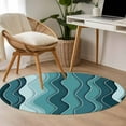 thumbnail image 5 of 3ft Round Rug, Abstract Turquoise Moire Non-Skid Rubber Backing Large Area Rugs - Living Room Bedroom Home Office, Gradient Coastal Ocean Geometric Indoor Floor Mat Carpets Washable Rug, 5 of 9