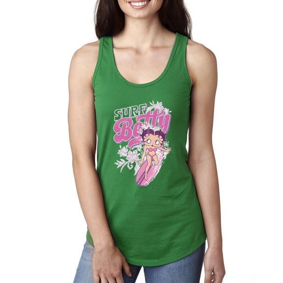 Wild Bobby, Shore Surfer Betty Boop Betty Boop Ladies Racerback Tank Top, Kelly, Small