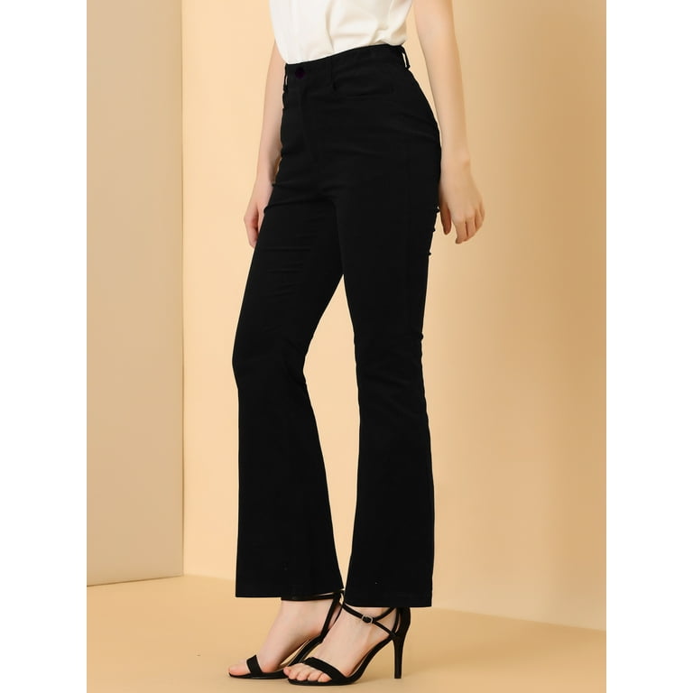 【WONDER WONDER】Back Banding Pintuck Corduroy L Wide PT Unique Bargains Corduroy Flare Pants - High Waist Black