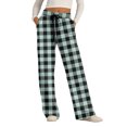 thumbnail image 3 of Women's Pajama Pants Lightweight Casual Comfy Palazzo Pants, Plaid Print Sleepwear Loungewear Bottoms with Pockets,Sky Blue,L, 3 of 6