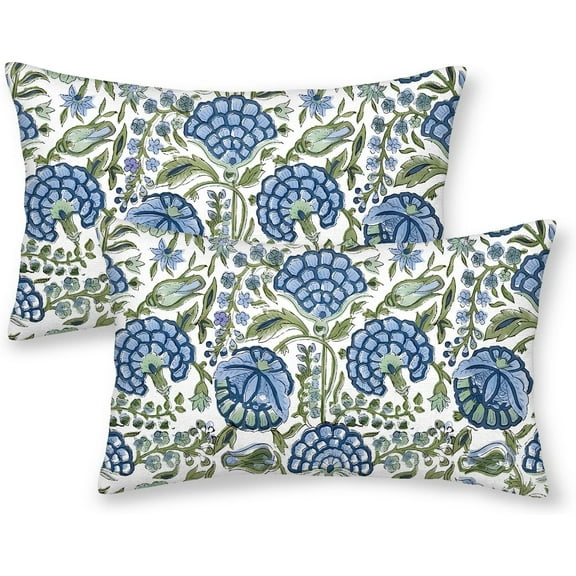 Boho Navy Blue Pillow Covers 12x20 Inch 2 Pcs Sage Green Vintage Floral Decor Throw Pillows Spring Flower Summer Outdoor Farmhouse Decoration Pillowcase Cushion Cover for Couch Sofa Bed