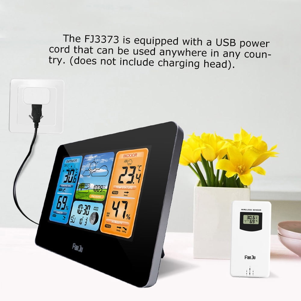 FanJu FJ3373 Multifunction Digital Weather Station LCD Indoor Weather Forecast Barometer Hygrometer with Wireless Sensor USBCord