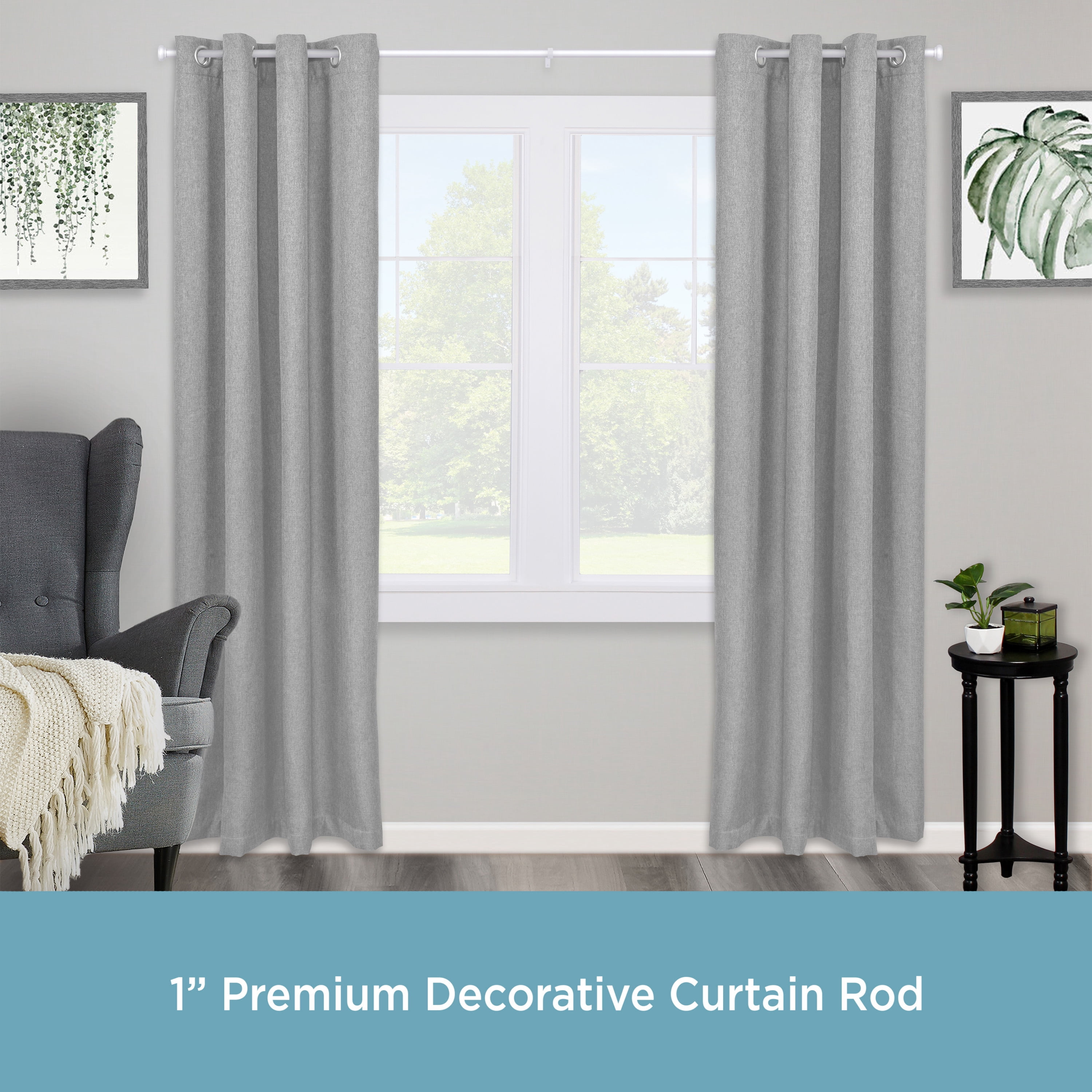 Kenney® Weaver 1" Premium Decorative Window Curtain Rod, 48-86", Satin Nickel