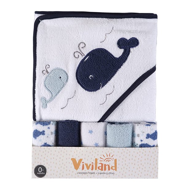 Viviland Baby Towels and Washcloths, Soft Absorbent Baby Boy Bath Towel