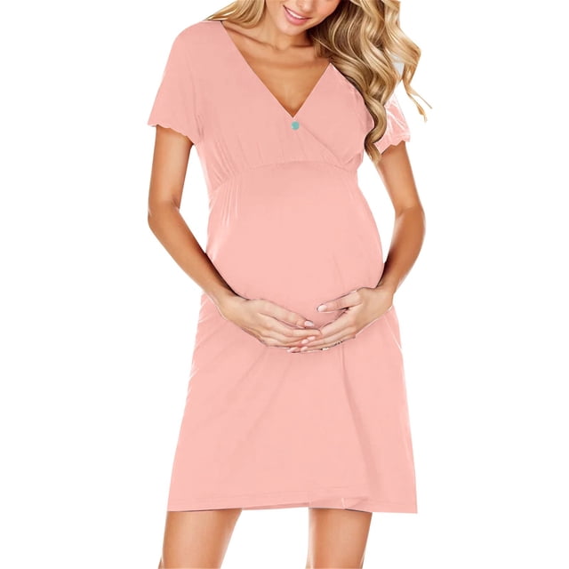 WZXFASHION Robe de Maternité Midi Décontractée pour Femmes à Col en V, Ligne A, Évasée, Portefeuille, Robe de Maternité pour Séance Photo WomenRobes Rouge TG
