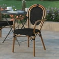 thumbnail image 3 of Emma + Oliver Indoor/Outdoor Stacking Thonet Bistro Style Chair with Arms, Black Textilene Seat and Natural Bamboo Finished Metal Frame, 3 of 14