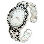 STC Silver Metal Decorated Large Oval Face Women's Bangle Cuff Watch