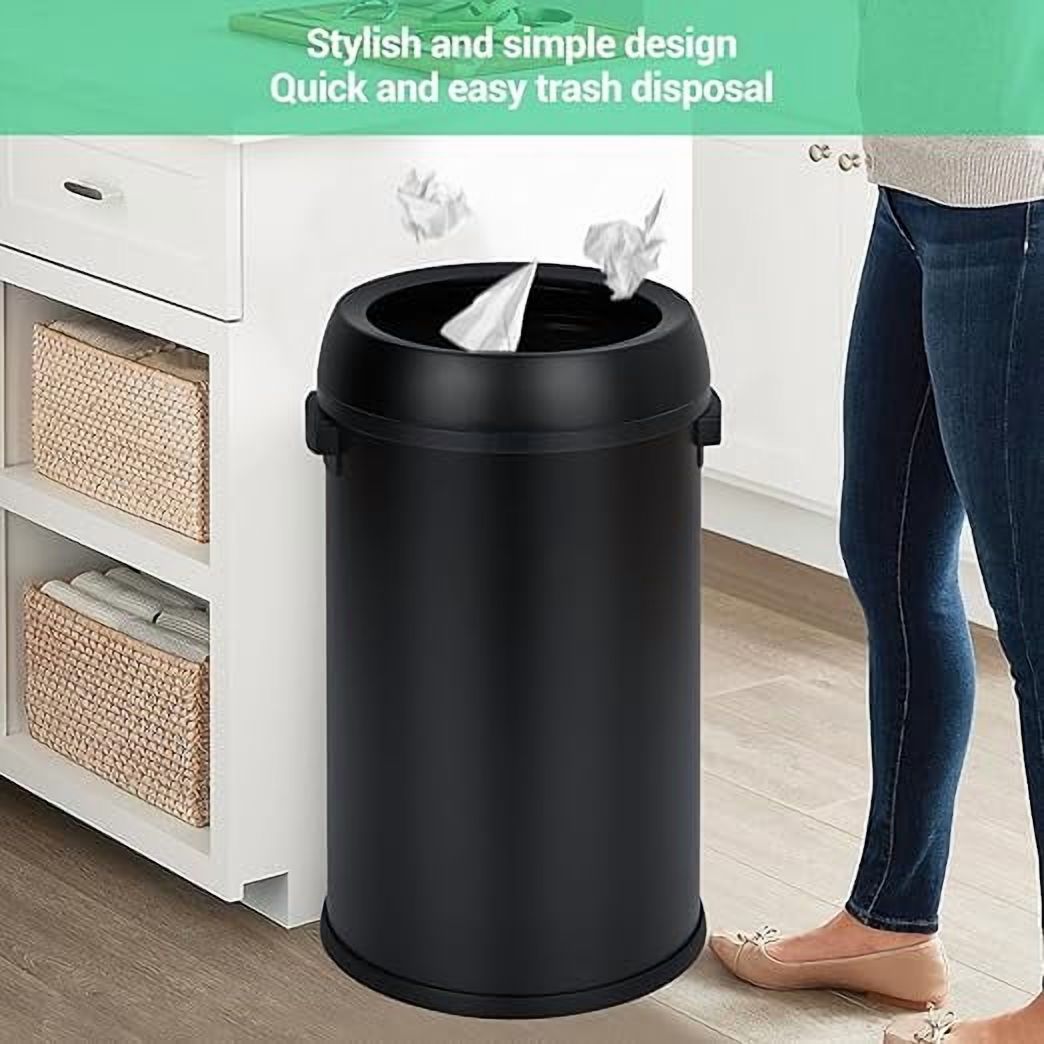 Basics Round Stainless Steel Trash Can with Open Swing lid, Large Kitchen Round Can - 65 Litre/ 17.2 Gallon, Silver, Black,White