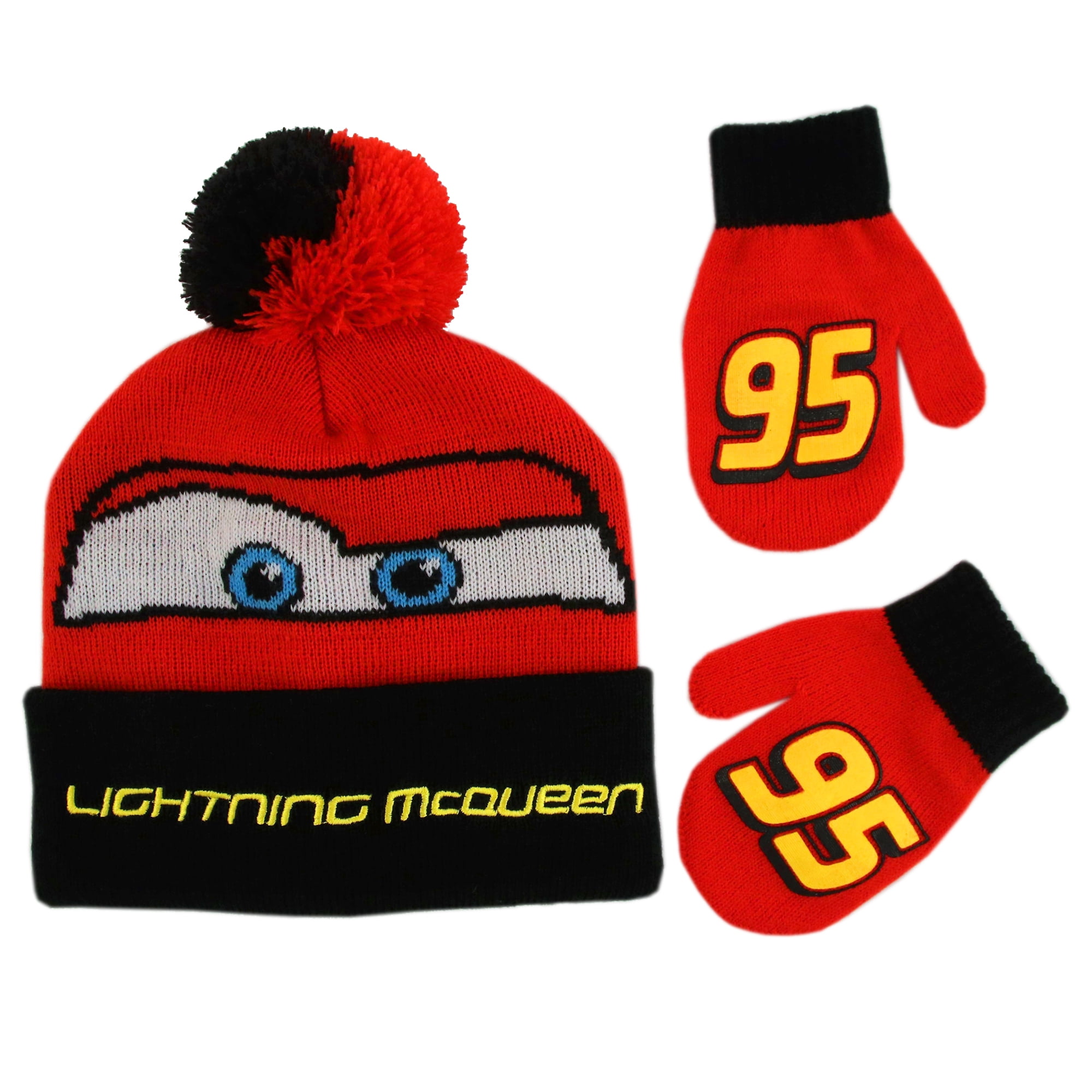 Disney Boys Winter Hat and Mitten Set, Lightning McQueen Toddler
