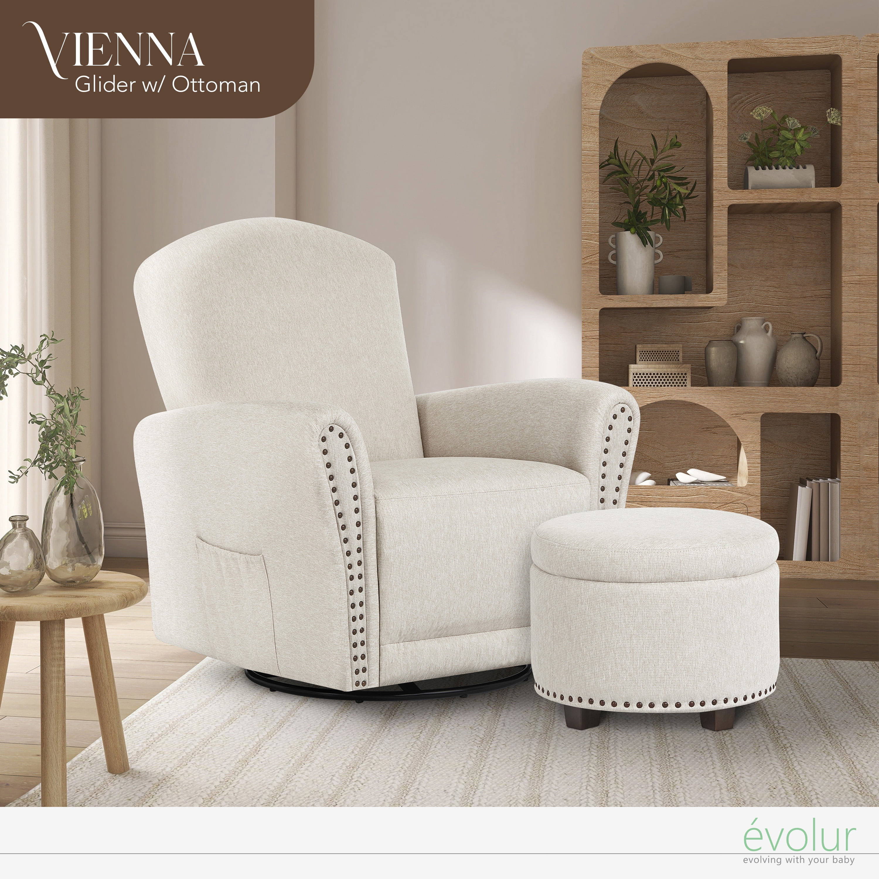 Evolur Vienna Swivel Glider with Ottoman Fog Walmart