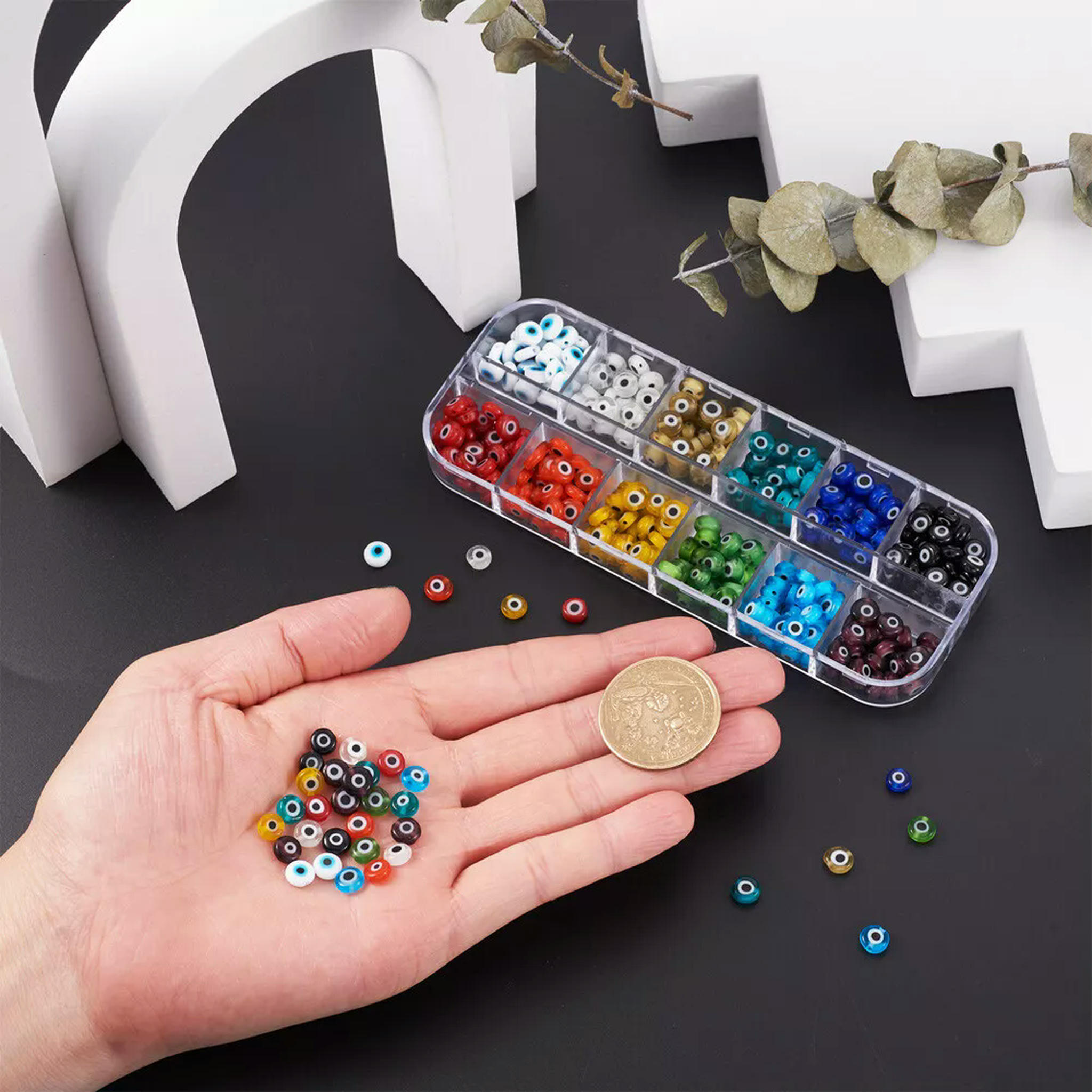 EOEMY 432~480Pcs/Box 12 Colors 6mm Flat Round Handmade Evil Eye Lampwork Glass Beads