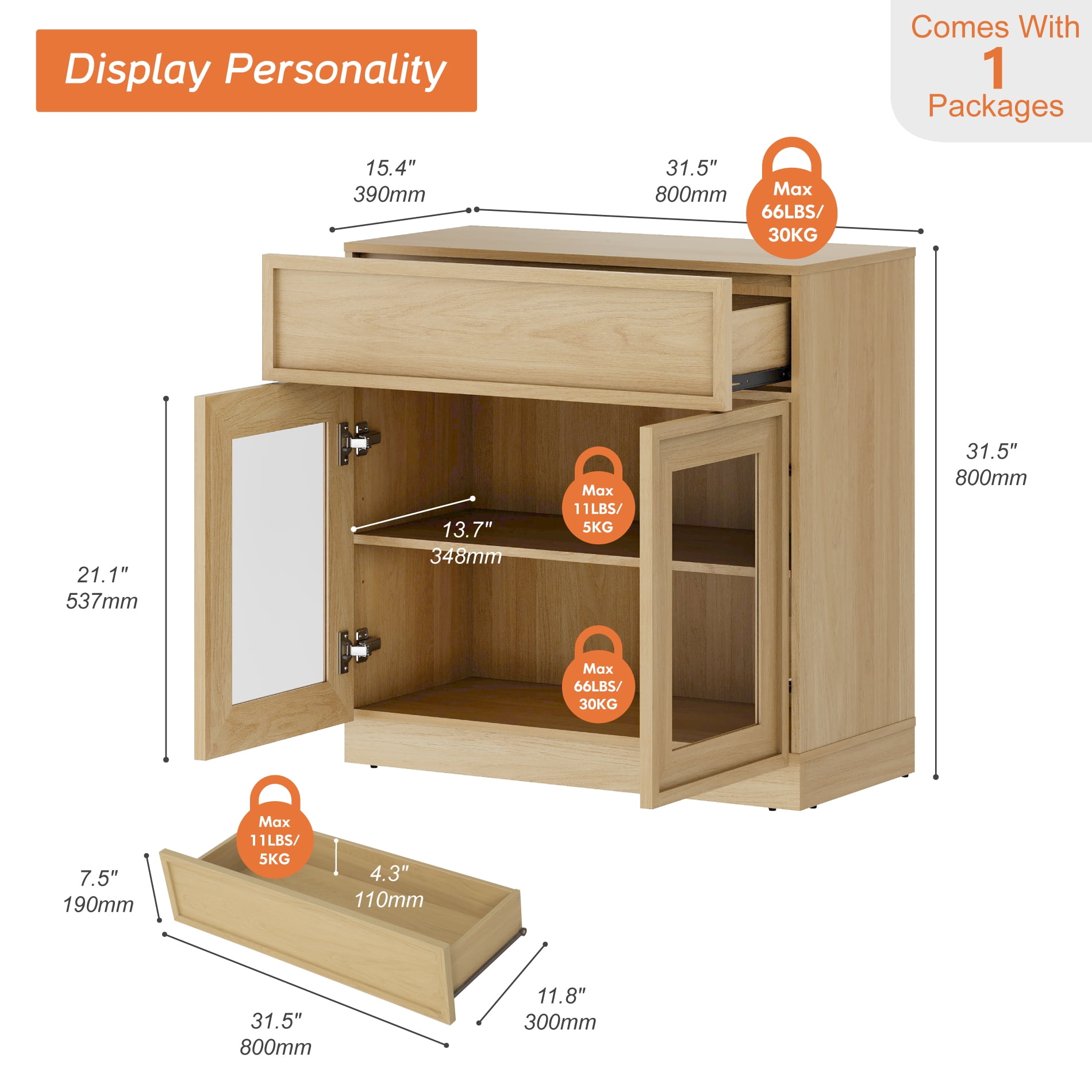 WAMPAT Modern TV Stand for TVs Up to 40", Wooden Entertainment Center TV Console with 2 Doors and Drawer, Media Console Cabinet with Adjustable Shelf for Living Room, Bedroom, Oak