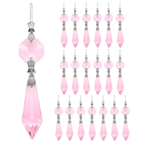 Uxcell 10-Pack Crystals Prisms Glass Tip Beads, 75mm Replacement Chandelier Teardrop Icicle Drops Hanging Pendants [Pink]