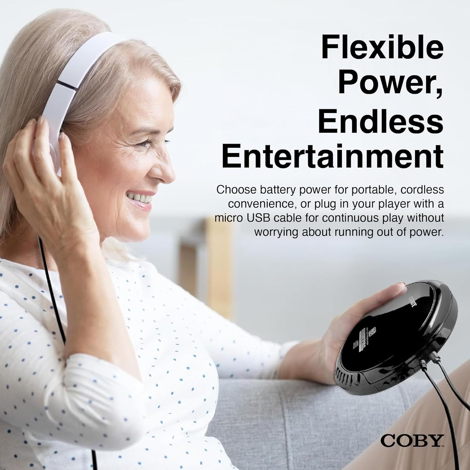 Coby Portable MP3 Compatibility, Built-In FM Radio, 60s Anti-Skip CD Player with Stereo Earbuds