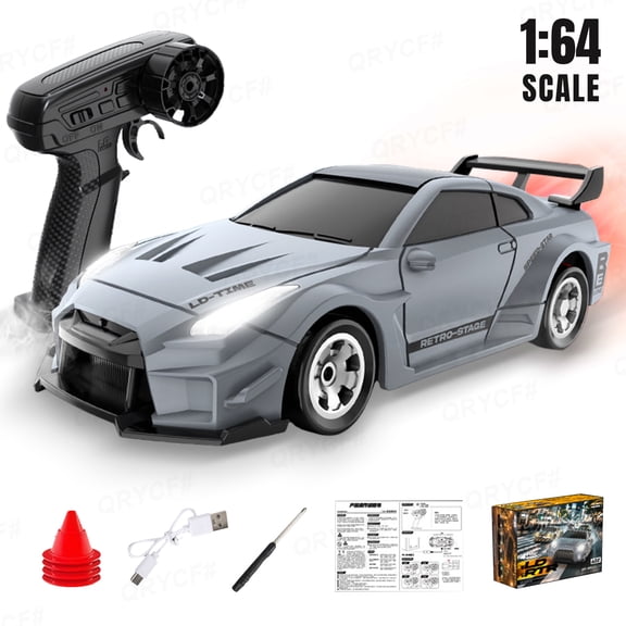 RC Drift Car for Kids - 2.4G Remote Control Race Vehicle with Lights, 1/64 High Speed Mini RC Drift Cars for Boys Girls Ages 3 (Grey)