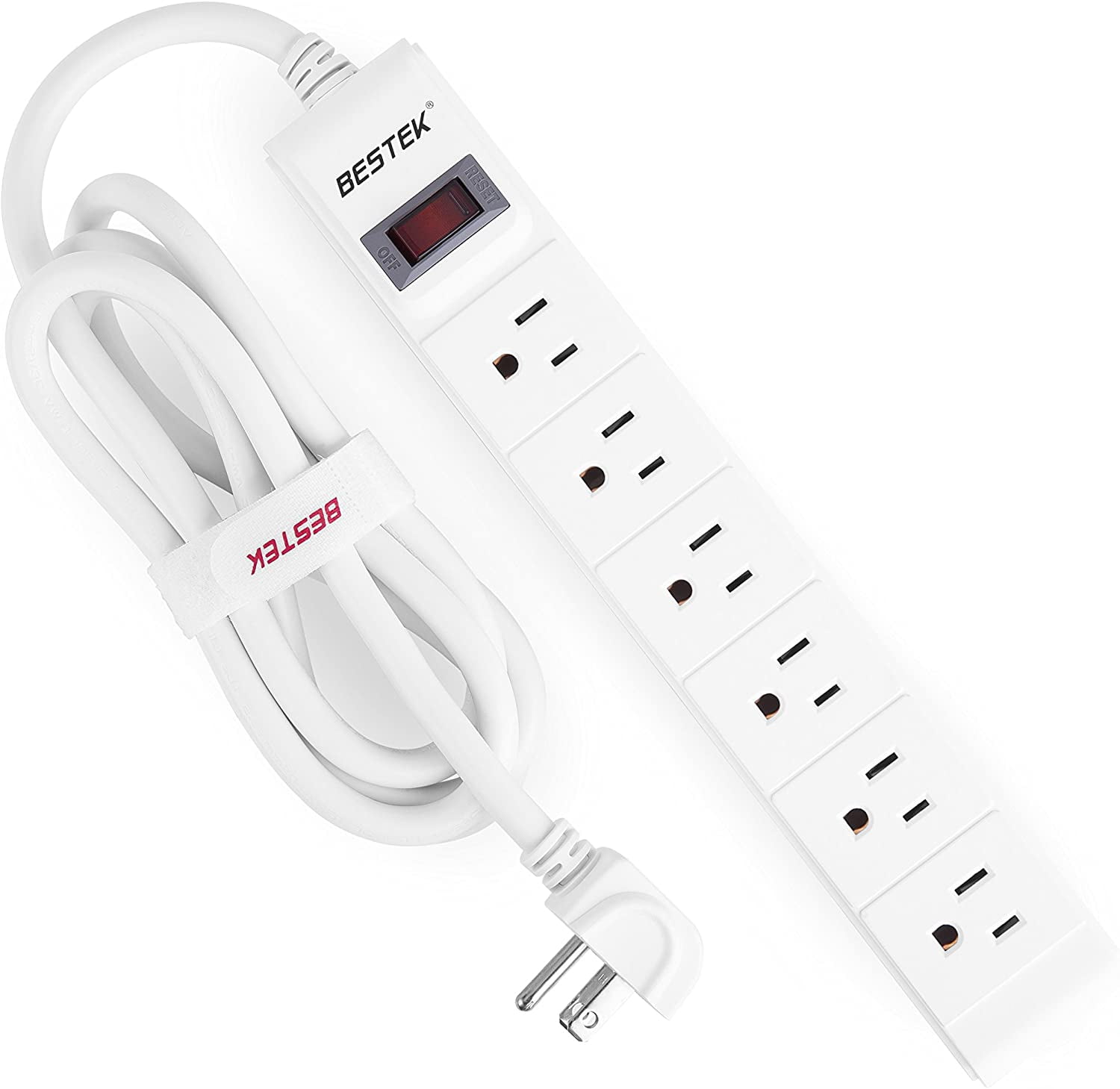 6 Outlet 2 USB Power Strip Surge Protector 6.5 Ft Extension Cord Rght Angle Plug
