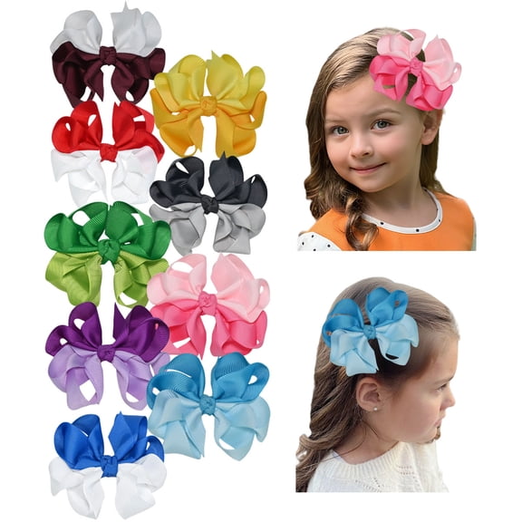 JoyBowie 9 pack 3.5 inch multi color hair bows, layered ruffle grosgrain ribbon baby bows with clips for girls toddlers