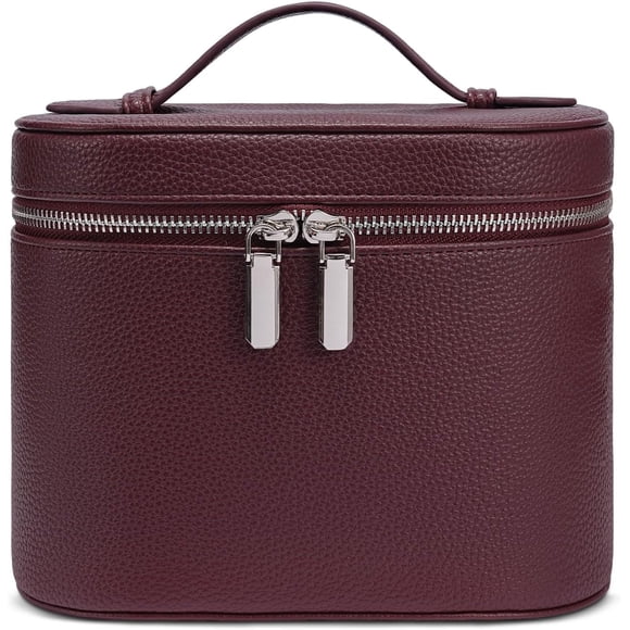 Bolsa de maquillaje de viaje con compartimentos y asa, bolsa de aseo portátil para mujer, Borgoña (7.6 x 5.5 x 6 pulgadas), Medium (7.6 x 5.5 x 6 in), Elegante