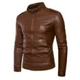 thumbnail image 3 of IROINNID Men's Long Sleeve Faux Leather Short Jacket Solid Color Leisure Work Clothes Leather Coat Pocket Fitted Jacket Suit Coat, 3 of 4