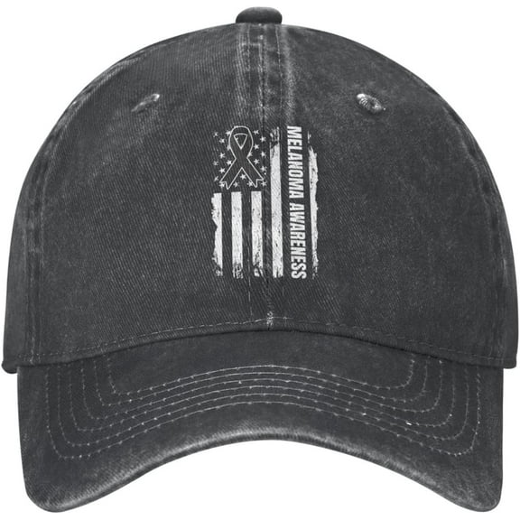 US Flag Black Ribbon Skin Cancer Melanoma Awareness Hat Adjustable Baseball Cap Dad Cap Unisex Hat