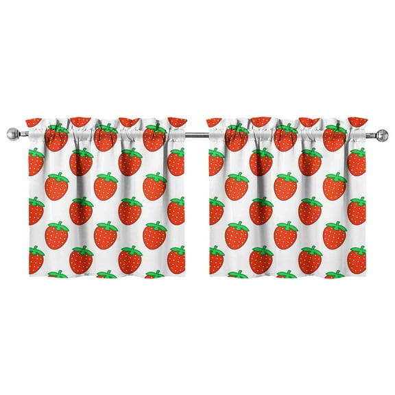Strawberry Cake Themed Kitchen Curtains - Set of 2 Sweet Red & Pink Tier Curtains, 27.5x24 Inch Semi-Sheer Window Panels with Rod Pocket