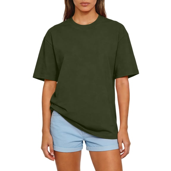 laqbezok Women's Army Green Oversized T-Shirt, Cotton Crew Neck Short Sleeve Tee, Casual Loose Fit Summer Top, Trendy Athletic Athleisure Wear