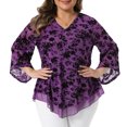 thumbnail image 2 of DARING DIVA Women's Plus Dressy V Neck Mesh Casual Flowy Blouse 1X Purple, 2 of 6