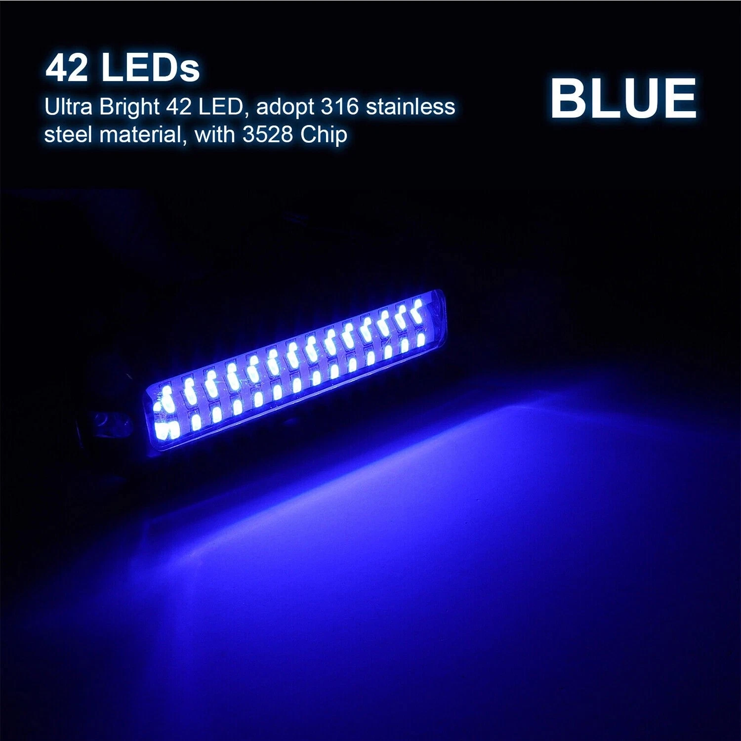 Aniceparthy  42LED 1500LM Marine Led Lights for Boat Underwater (Blue), 2PCS, 5.1inch, IP68, 316 Stainless Steel, Surface Mount for Yacht Pontoon Sailboat Kayak Skiff Bass Boat Fishing