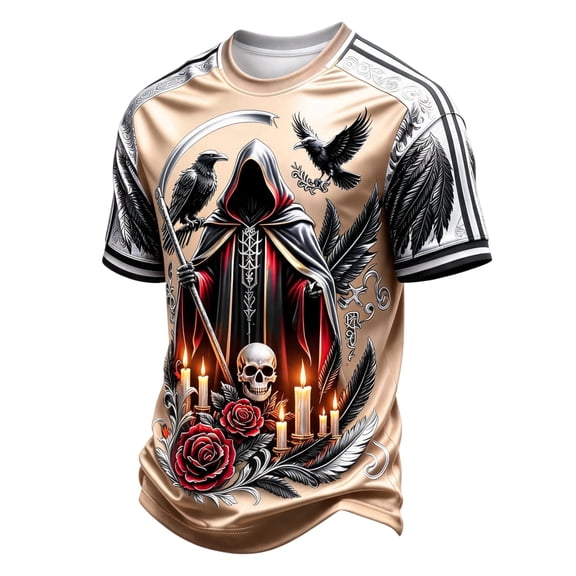 Hsovts Men Halloween Skeleton Funny Print T-Shirt, Crew Neck Short Sleeve Slim Fit Novelty Graphic Casual Tee for Trick-or-Treat Daily Street Shopping Outfit Beige L