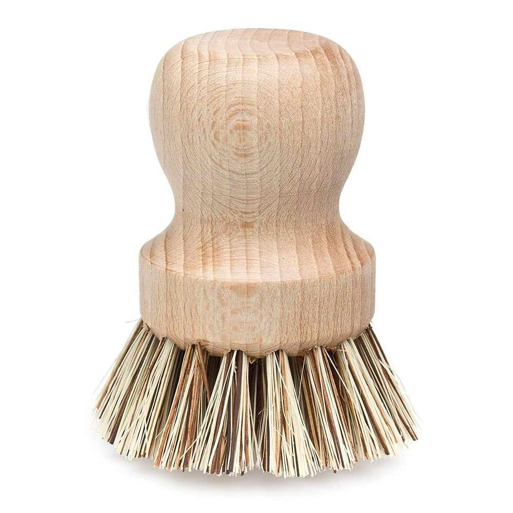 GLiving 2 Pieces Mini Brush Natural Fiber Bristles Pot Brushes Dish