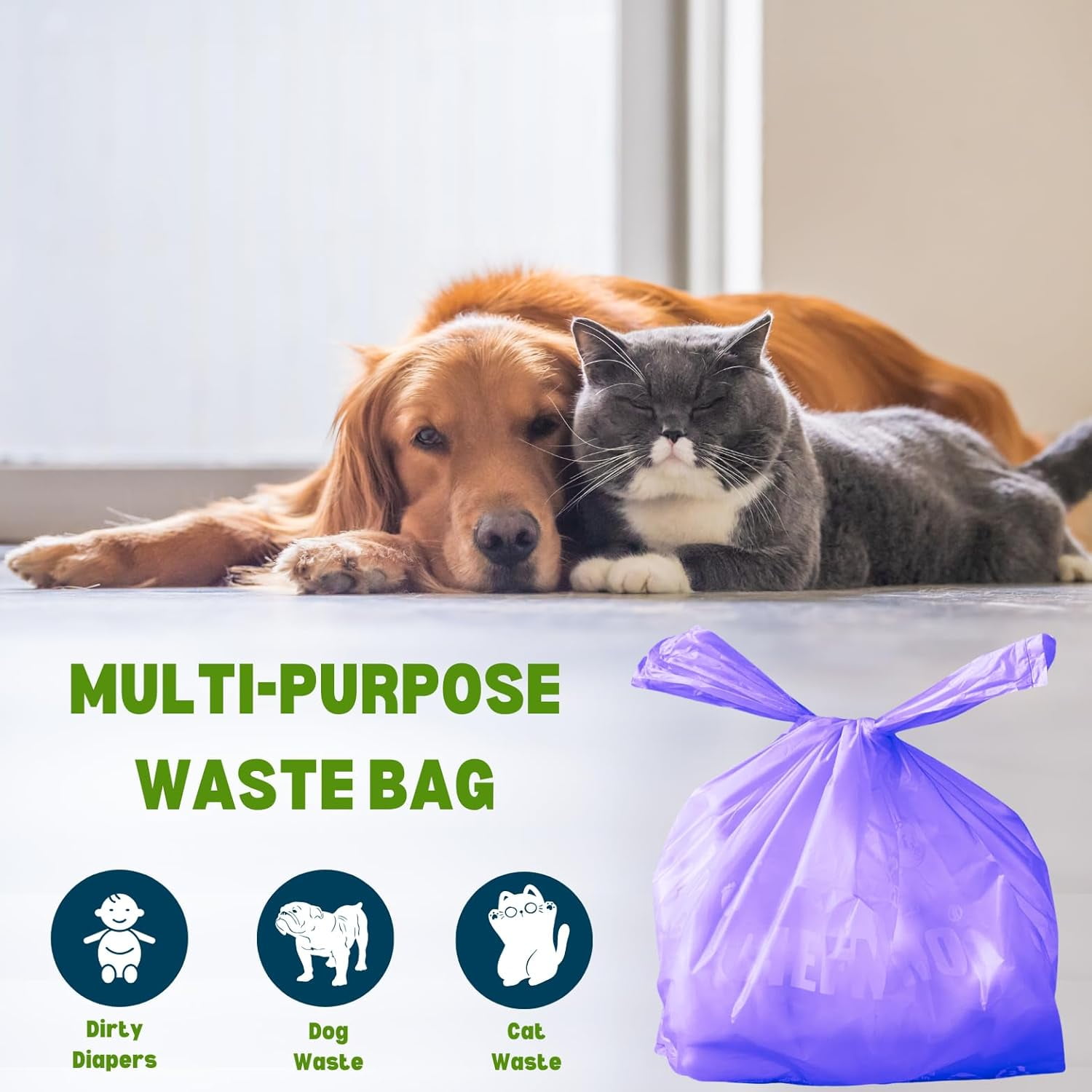 Disposable Baby Diaper Bags (500 Bags) Powder Scented Easy Tie Handles epi Diaper Disposable Sacks Dog Poop Bags Cat Litter Waste Bags ( Powder, 500 ct.)