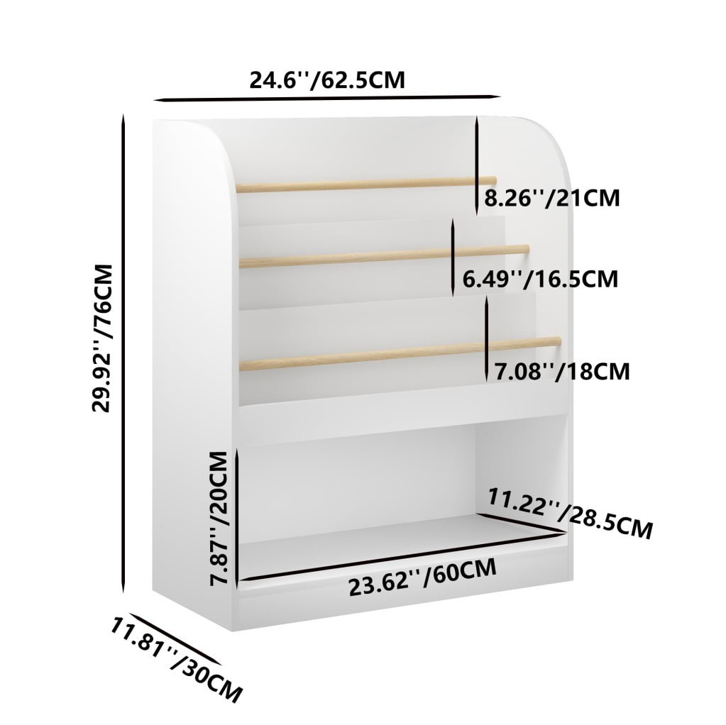 Kids Bookshelf with Open Storage, 3-Tier Front-Facing Children's Bookcase with Bottom Toy Compartment, Wooden Book Display Shelf for Toddlers, Nursery, Playroom & Bedroom, White