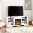 thumbnail image 5 of 58" White Electric Fireplace TV Stand with Glass Shelves, Media Console with LED Lights, USB Charging Outlets, Heater for TVs Up to 65 inch, 5 of 10