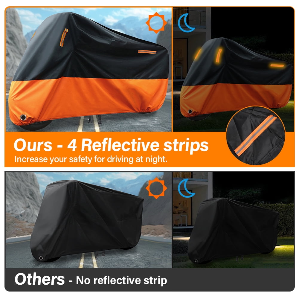 XiongXiong 210D Oxford Motorcycle Cover All Season, Universal Waterproof Weather Outdoor Protection Scooter Shelter Tear Proof Night Reflective 4XL