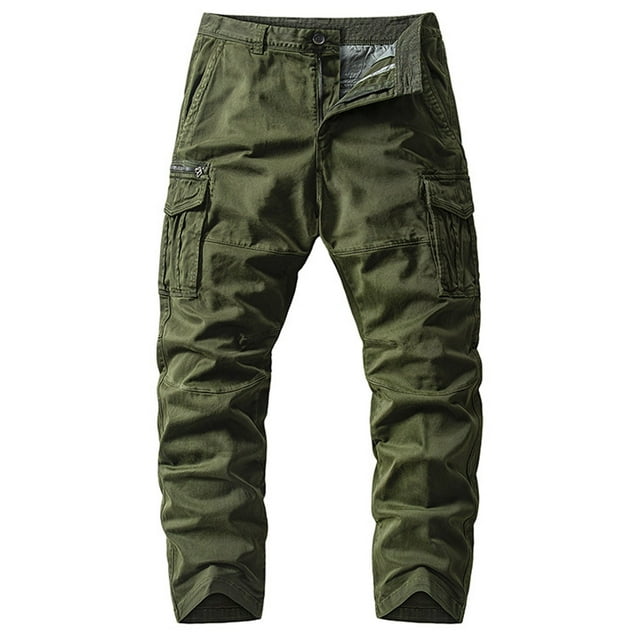 Lovzfmll Men's Contemporary Workwear Pants, Solid Color, Multi-Pocket Design, Straight-Leg for Function and Fashion Army Green, 2XL