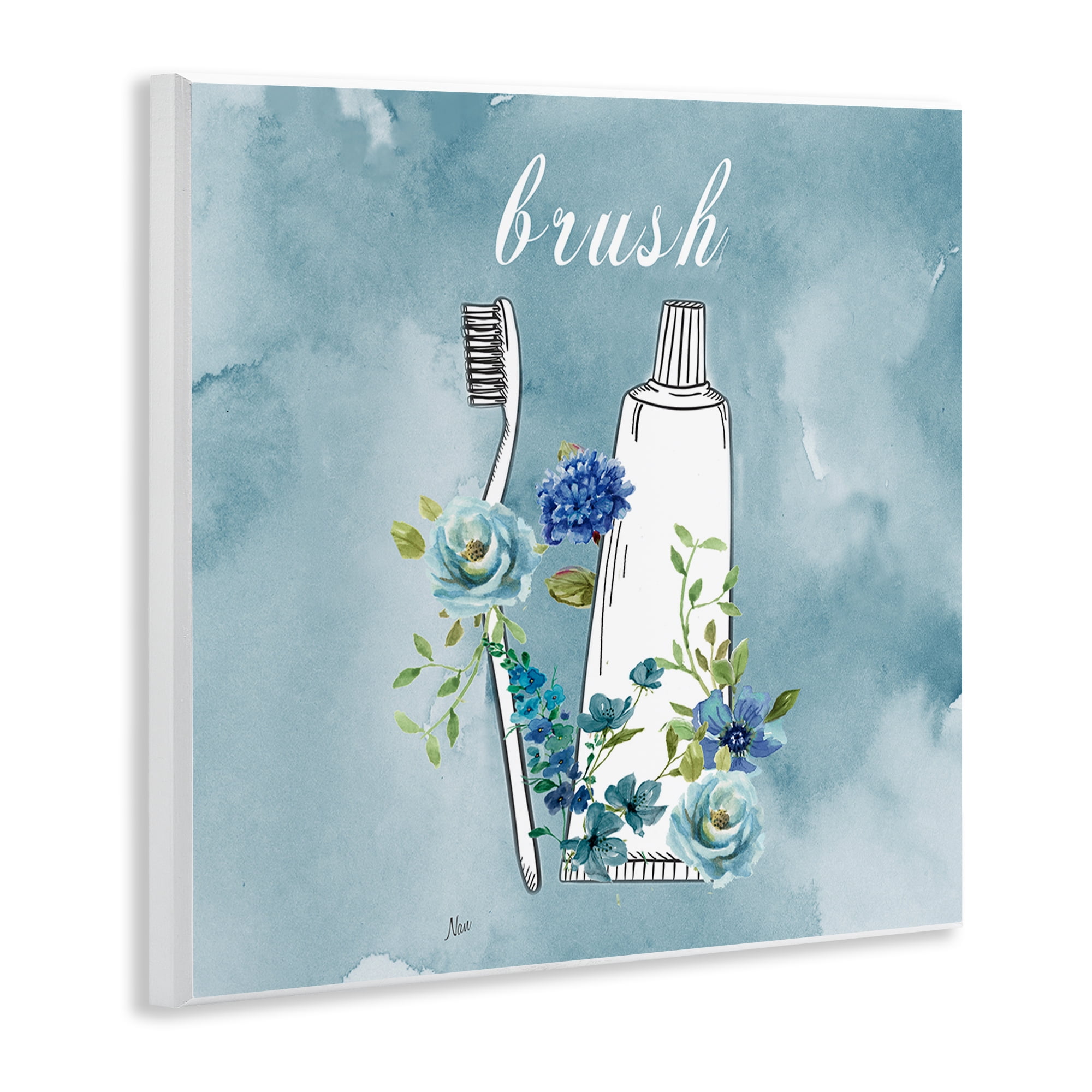 Stupell Industries Floral Bathroom Rules Brush Wall Plaque Art, design by Nan