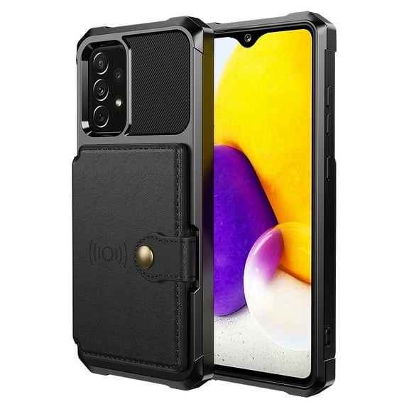 SaniMore Versatile Case for Samsung Galaxy A73 5G 6.7" 2022, Rugged PC Shell Leather Button Flip Card Pocket Stand Feature Magnetic Car Mount Shockproof Anti-drop Heavy Duty Protective Case, Black