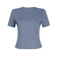thumbnail image 4 of 3 Pack Short Sleeve Crop Tops For Women Cute Thermal Outfit Athletic Tops Juniors Cute Y2k Slim Fitted Tight Shirt Workout Layering Crew Neck Teen Girls Basic Tee Dark Blue S, 4 of 6