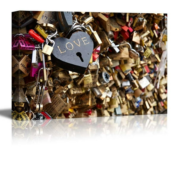 Canvas Prints Wall Art - Love Locks on The Bridge of Arts (The Bridge of Kisses) in Paris | Modern Wall Decor/Home Decoration Stretched Gallery Canvas Wrap Giclee Print & Ready to Hang - 24"