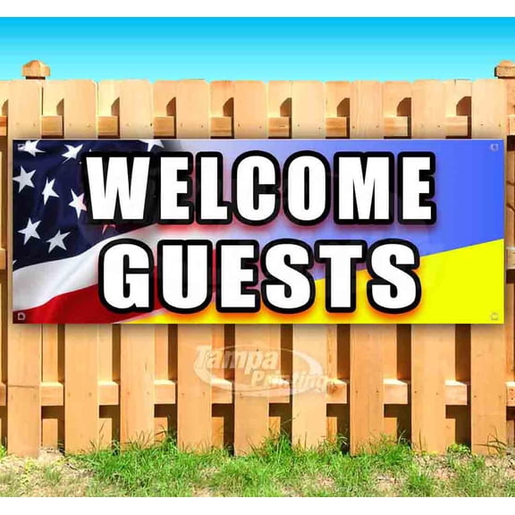 Welcome Guests 13 oz Vinyl Banner With Metal Grommets