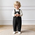 thumbnail image 2 of Pandaie Infant Baby Boy Girl Corduroy Overalls Romper Adjustable Button Suspender Pants Outfit Cute Bear Embroidery Clothes Black,6-12 Months, 2 of 4