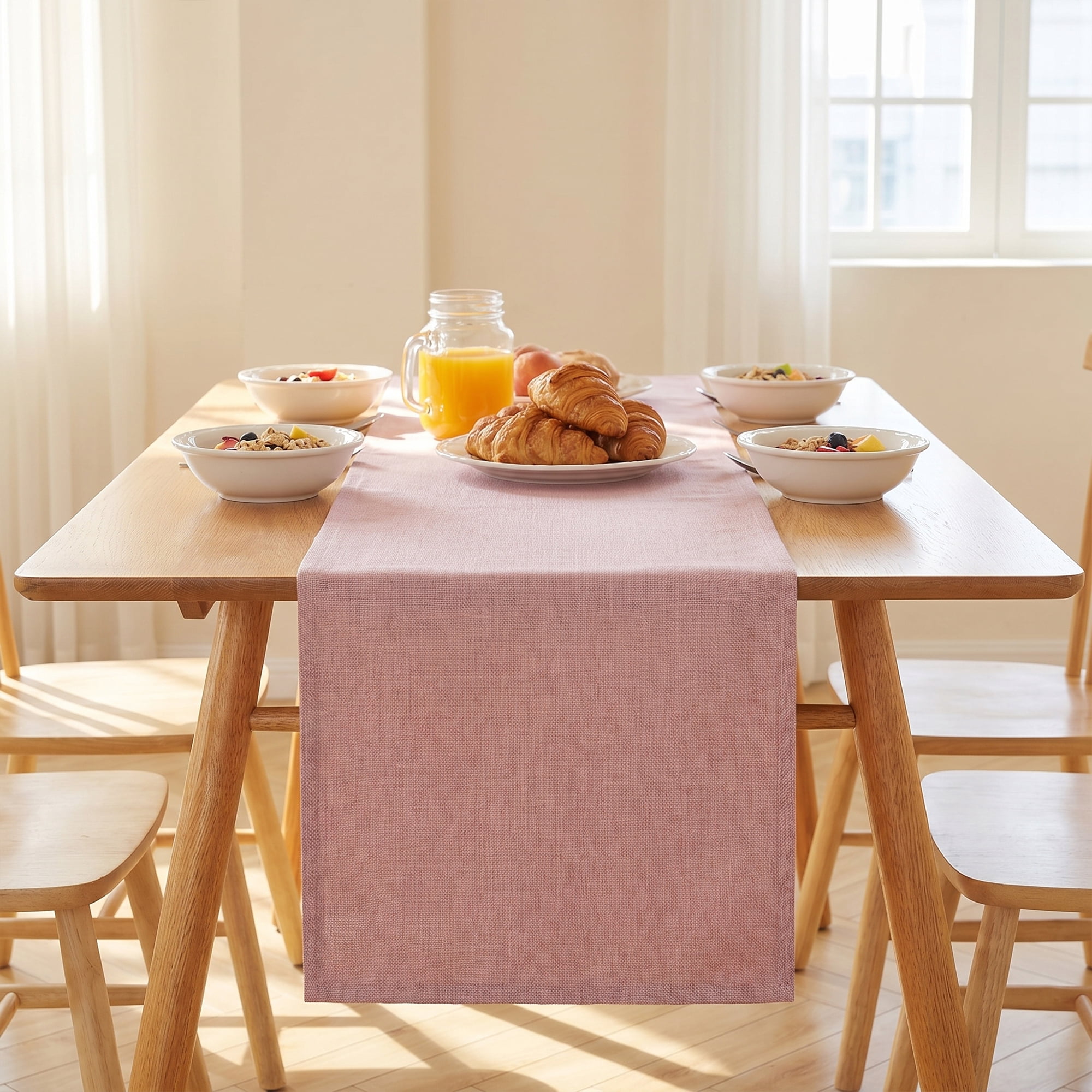 Unique Bargains Dining Table Decoration Washable Polyester Kitchen Runner Pink 13x60.2in