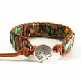 thumbnail image 5 of GRACEARA Retro Leather Boho Stone Green Sea Sediment Jasper Woven Bohemian Bracelet, 5 of 5