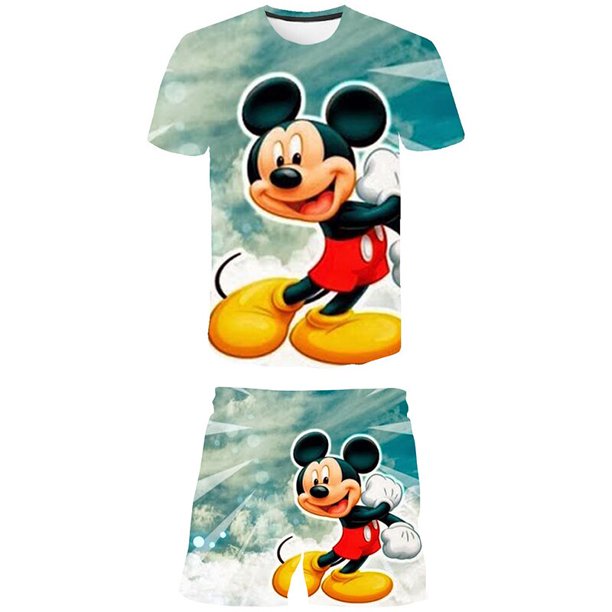 Bebé niños niñas niños Mickey traje verano niños niños niñas camiseta + Pantalones cortos 2 traje niños bebé niño niña conjuntos ropa 11T Gao Jinjia LED