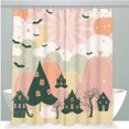 thumbnail image 1 of Whimsical Halloween Shower Curtain - Cartoon Pumpkin Houses & Bats, 1 of 5