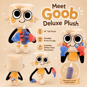 Goob Deluxe Plush, 14 Inch Character Plush Doll with Posable Arms Legs, Magnetic Hands & Glitter Glue Accessory, Soft Collectible Plushie for Desk Shelf Room Decor Gift