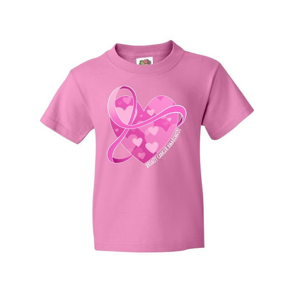 Inktastic Breast Cancer Awareness Pink Ribbon Around Heart Youth T-Shirt