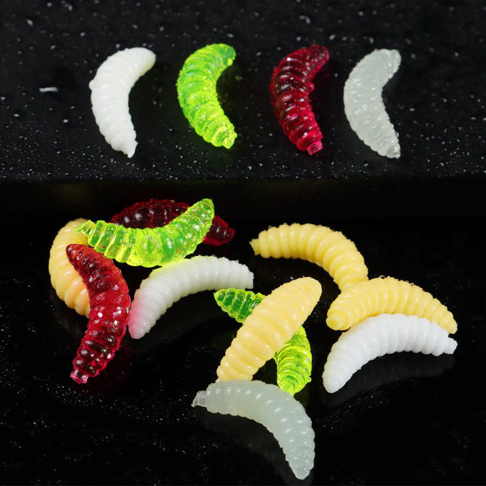 100Pcs Lifelike Fish Tackle Smell Worms Simulation Fishing Lures Worm Maggot  Bread Bug Bait Maggot Gru RED 