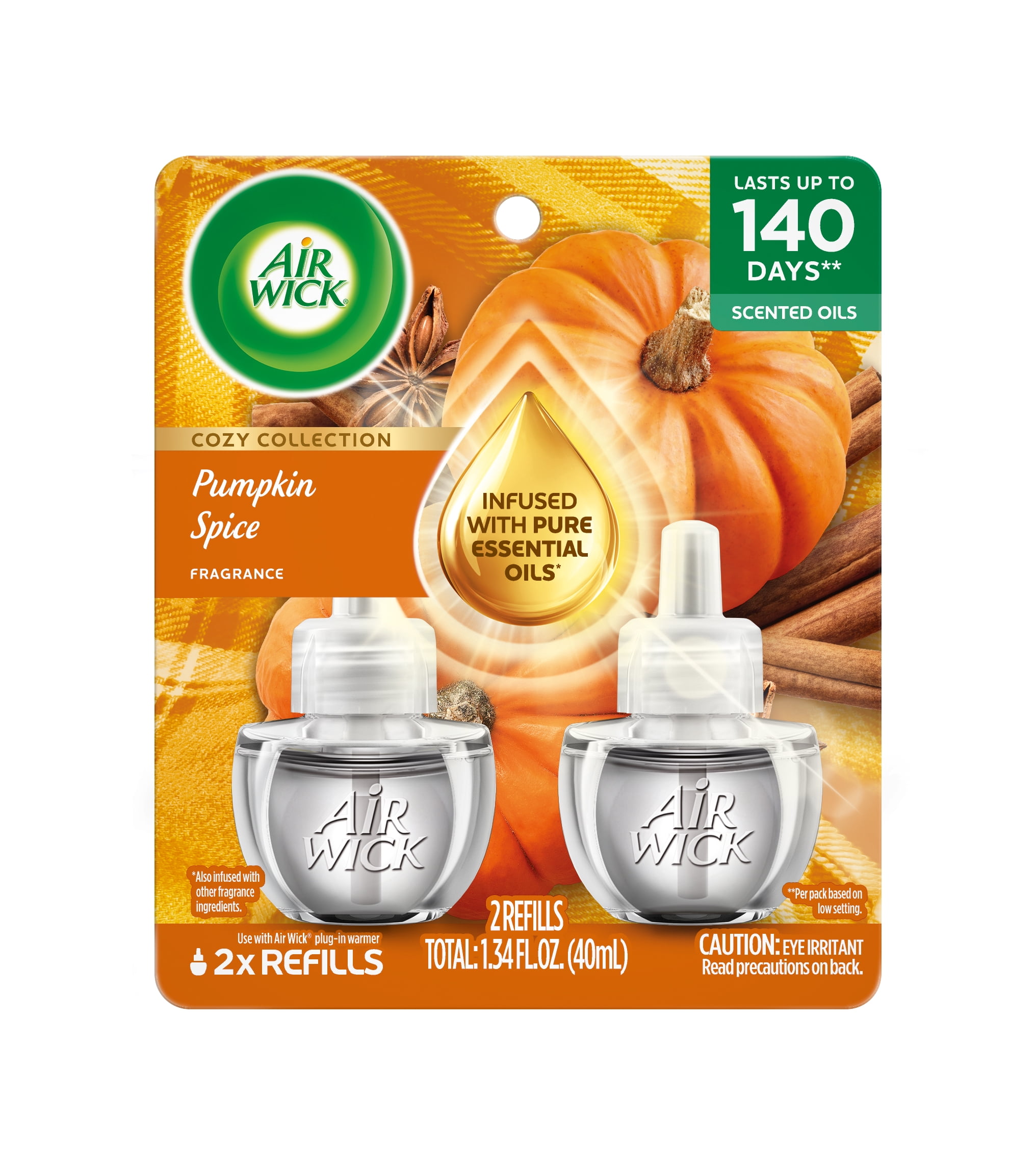 Air Wick Plug-In Fall Scented Oil Warmer Air Freshener Refills, Pumpkin Spice, 2 Count